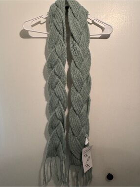 NWT Braided Knit Fringe Scarf in Mint Green